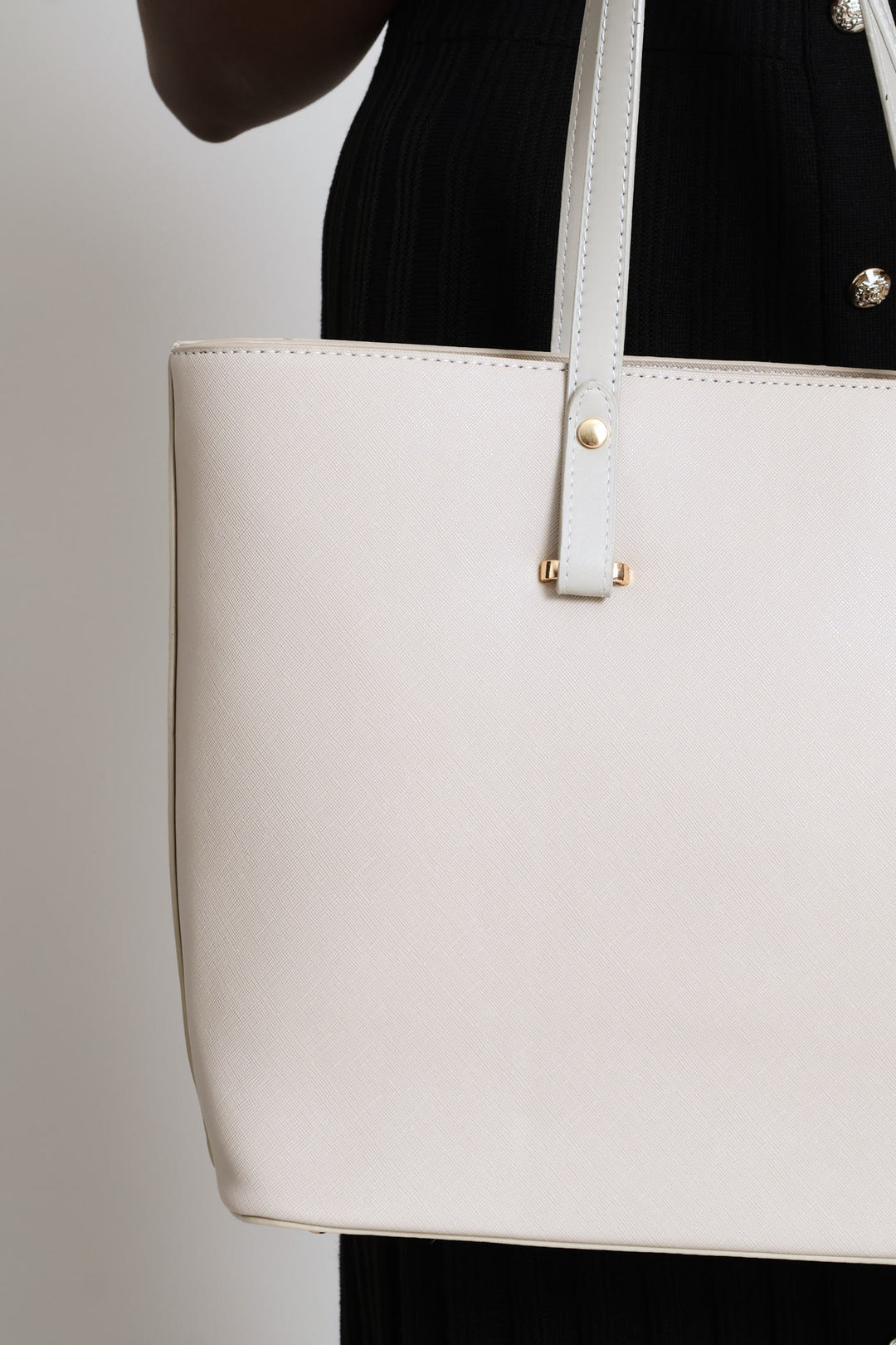 Gold Trim Shopper Bag - Light Grey