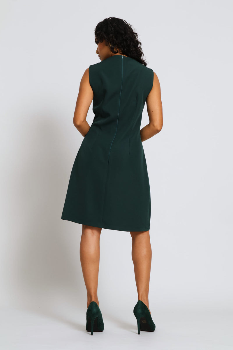 Button Through Work Dress - Bottle Green