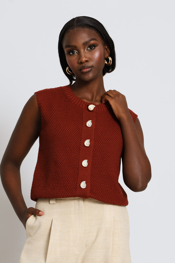 Shell Button Detail Waistcoat - Copper