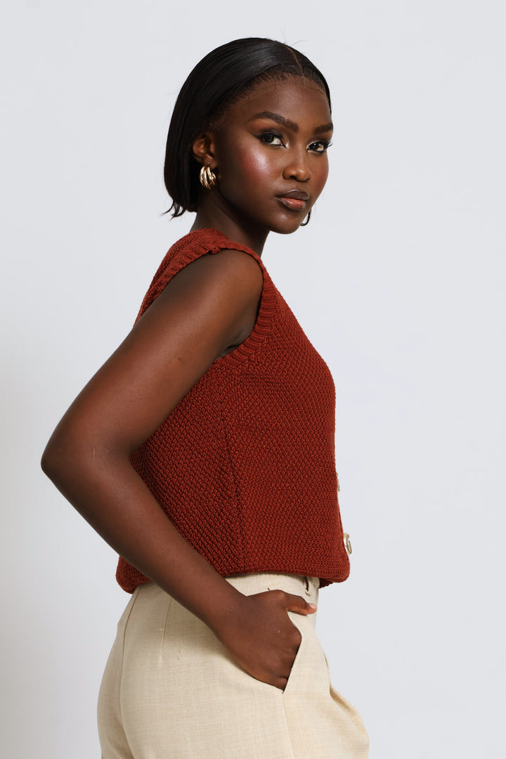 Shell Button Detail Waistcoat - Copper