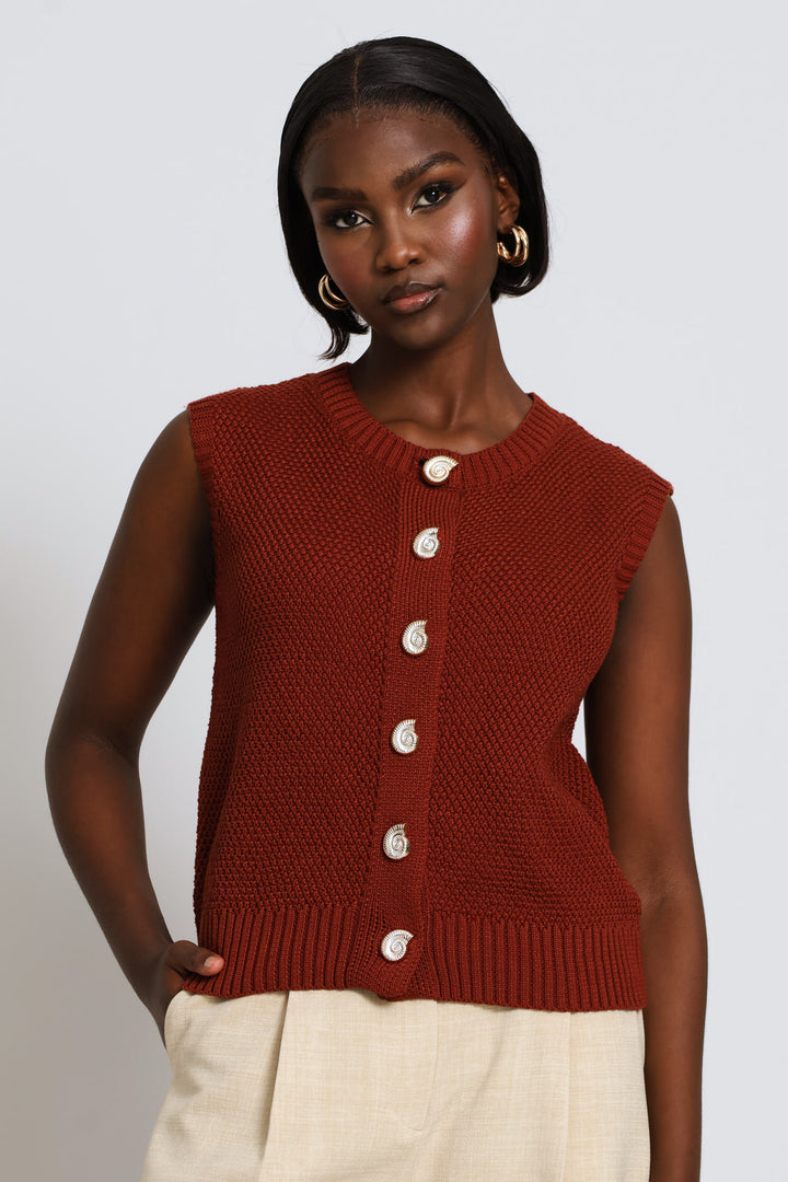 Shell Button Detail Waistcoat - Copper