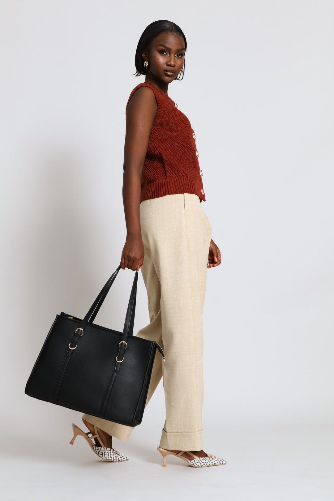 Square Panel Shopper Bag - Black