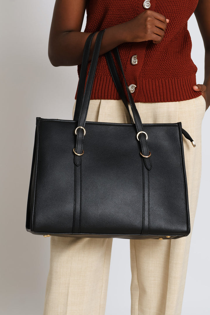 Square Panel Shopper Bag - Black