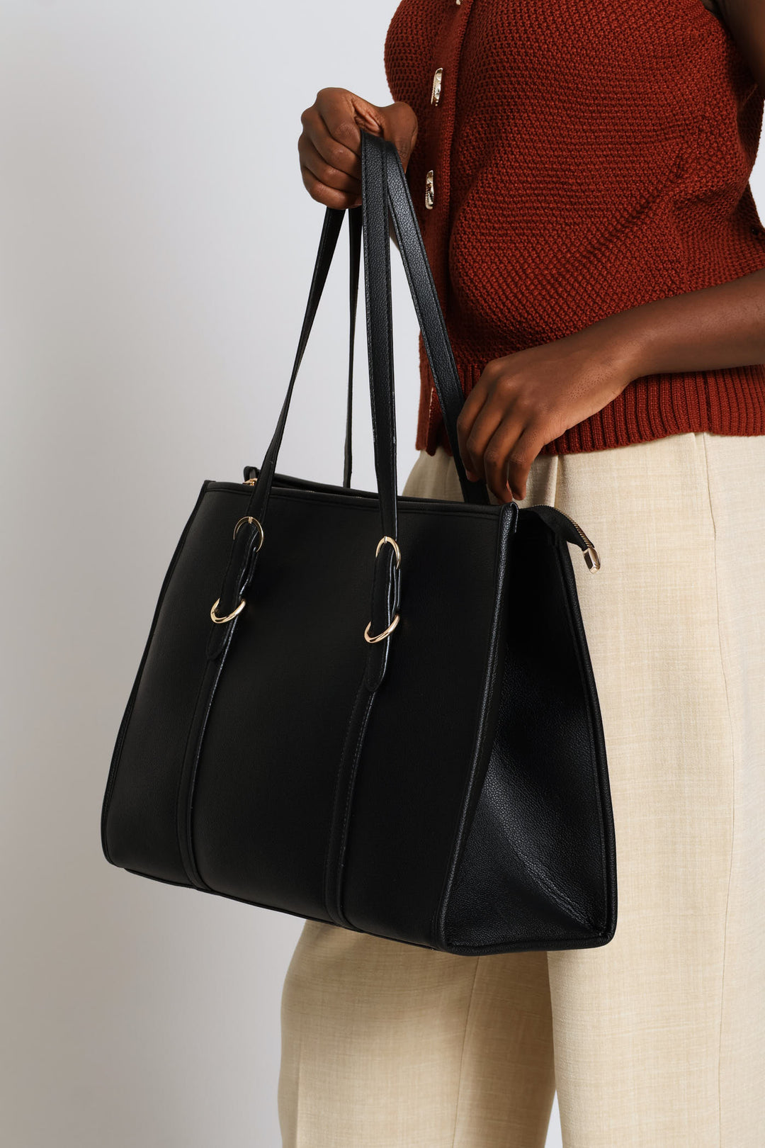 Square Panel Shopper Bag - Black