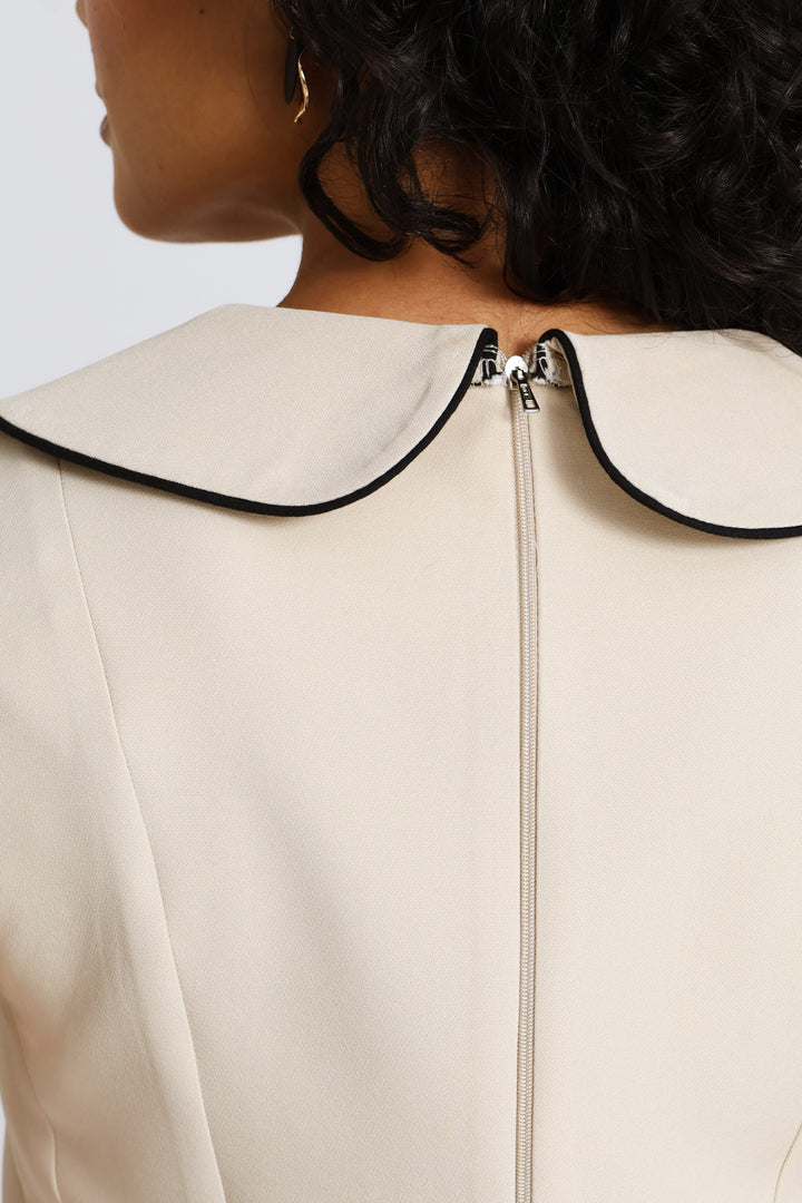 Peter Pan Collared Panelled Dress - Stone/Black