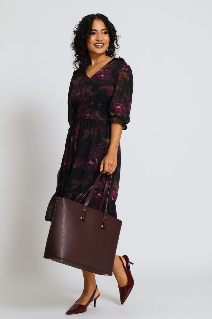 Gold Trim Shopper Bag - Plum