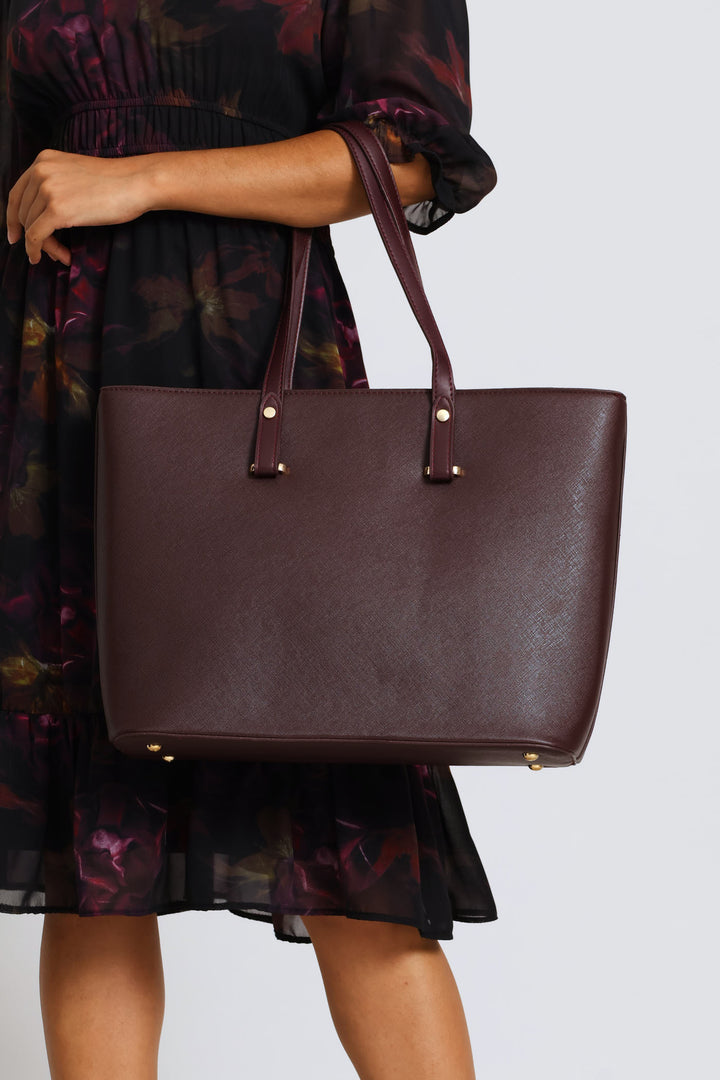 Gold Trim Shopper Bag - Plum