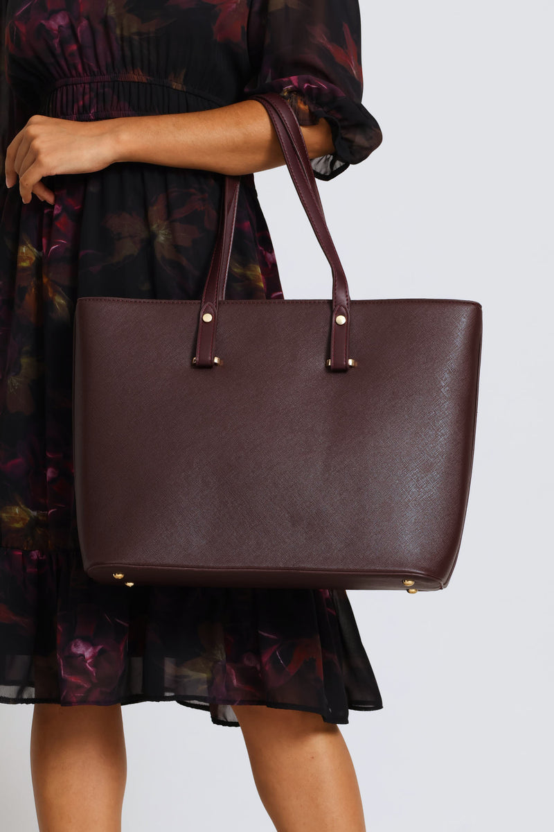 Gold Trim Shopper Bag - Plum