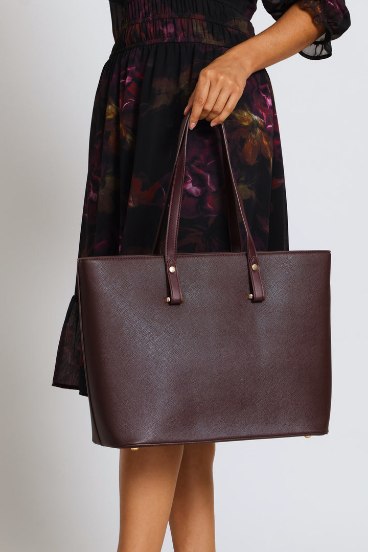 Gold Trim Shopper Bag - Plum
