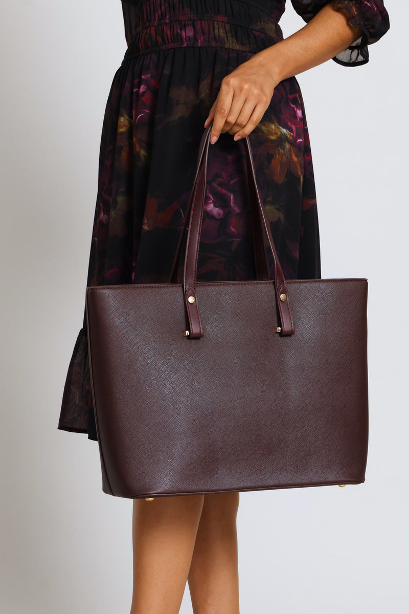 Gold Trim Shopper Bag - Plum