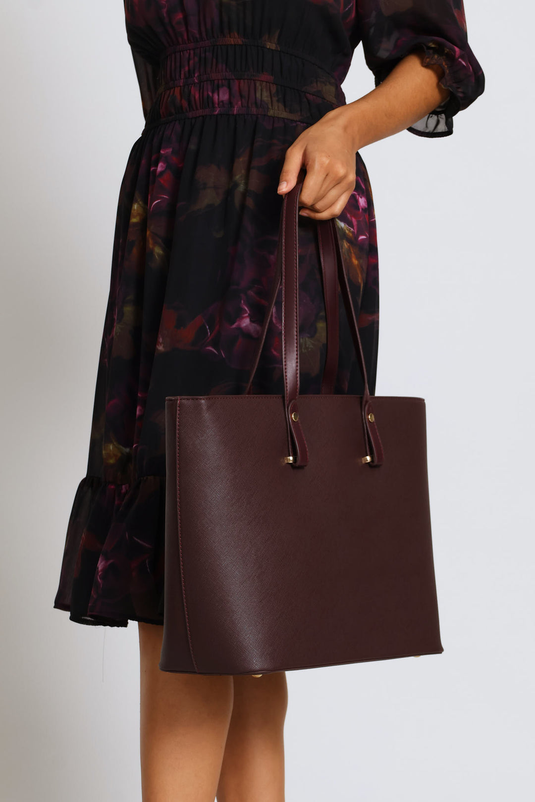 Gold Trim Shopper Bag - Plum