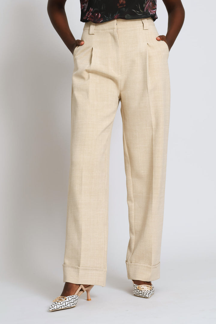 Turn Up Hem Straight Leg Pant - Oatmeal