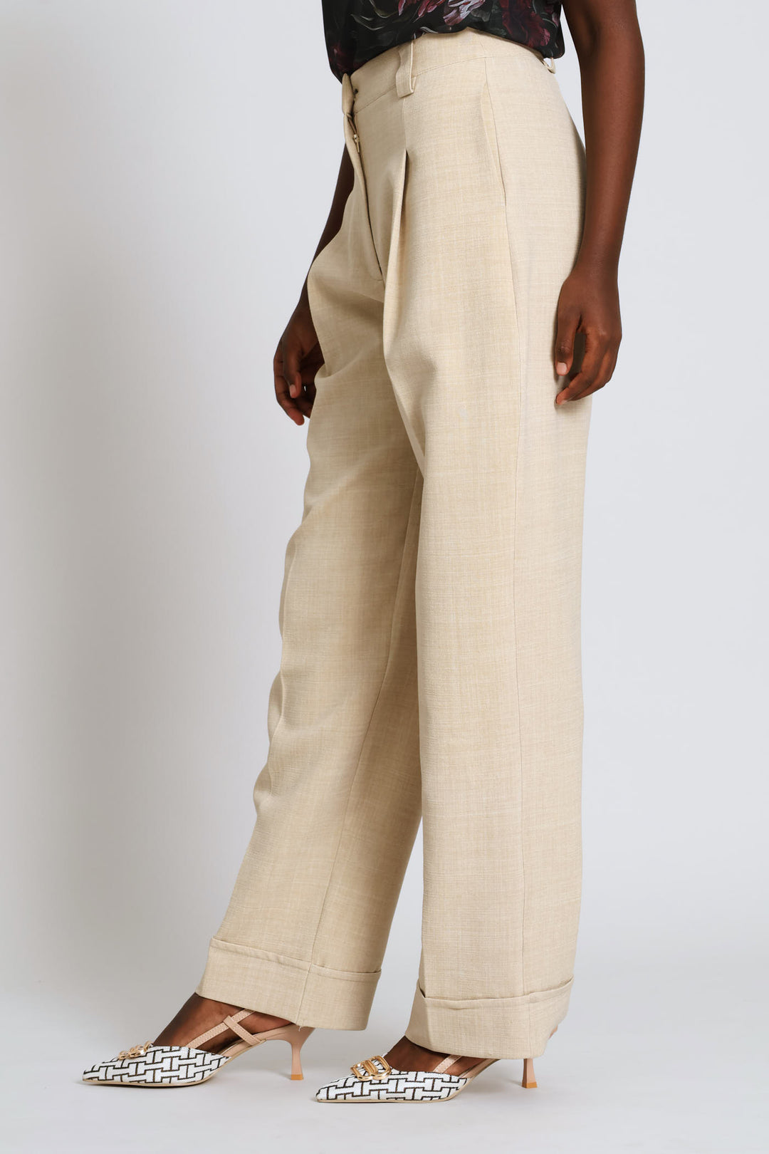 Turn Up Hem Straight Leg Pant - Oatmeal