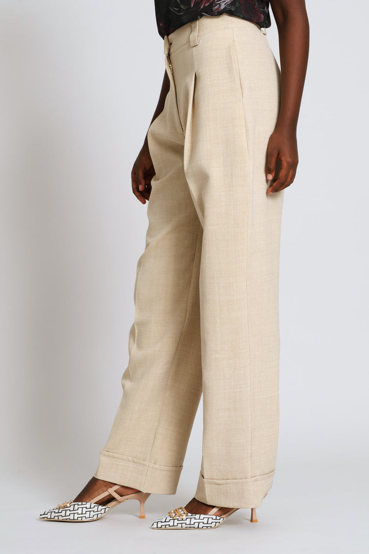 Turn Up Hem Straight Leg Pant - Oatmeal