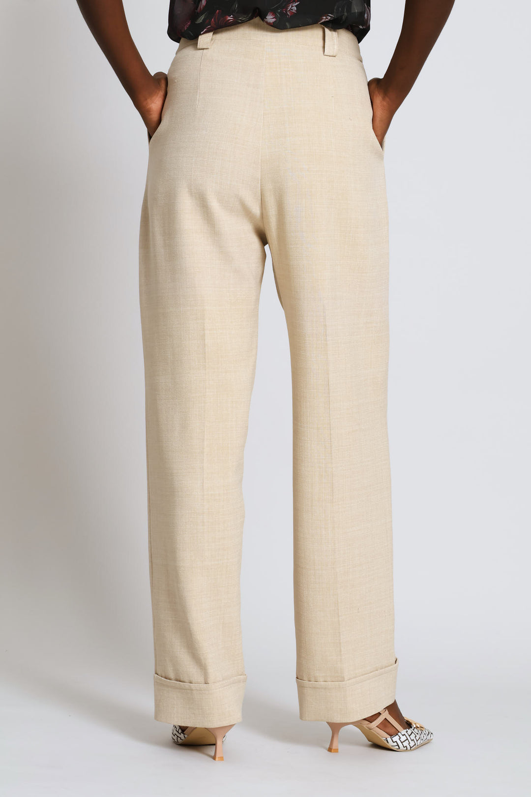 Turn Up Hem Straight Leg Pant - Oatmeal