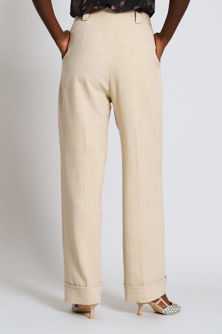 Turn Up Hem Straight Leg Pant - Oatmeal