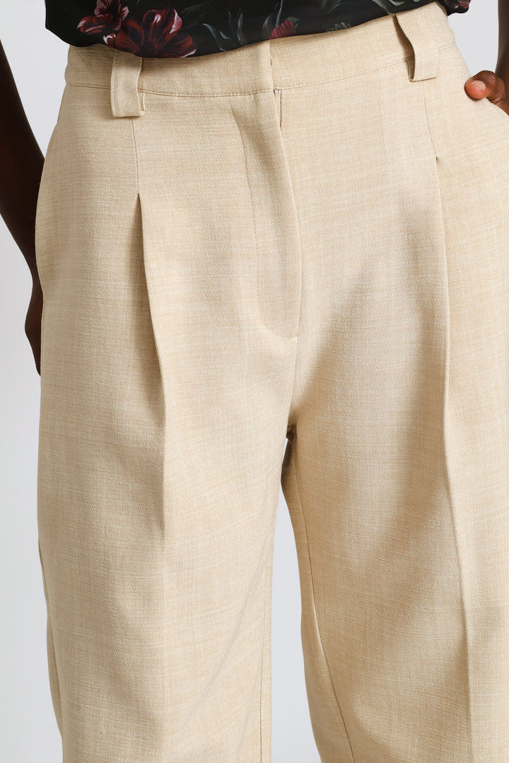 Turn Up Hem Straight Leg Pant - Oatmeal