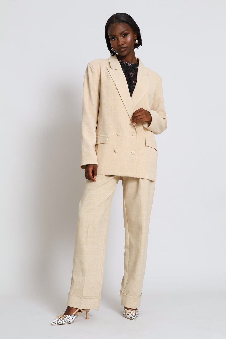 Double Breasted Melange Blazer - Oatmeal