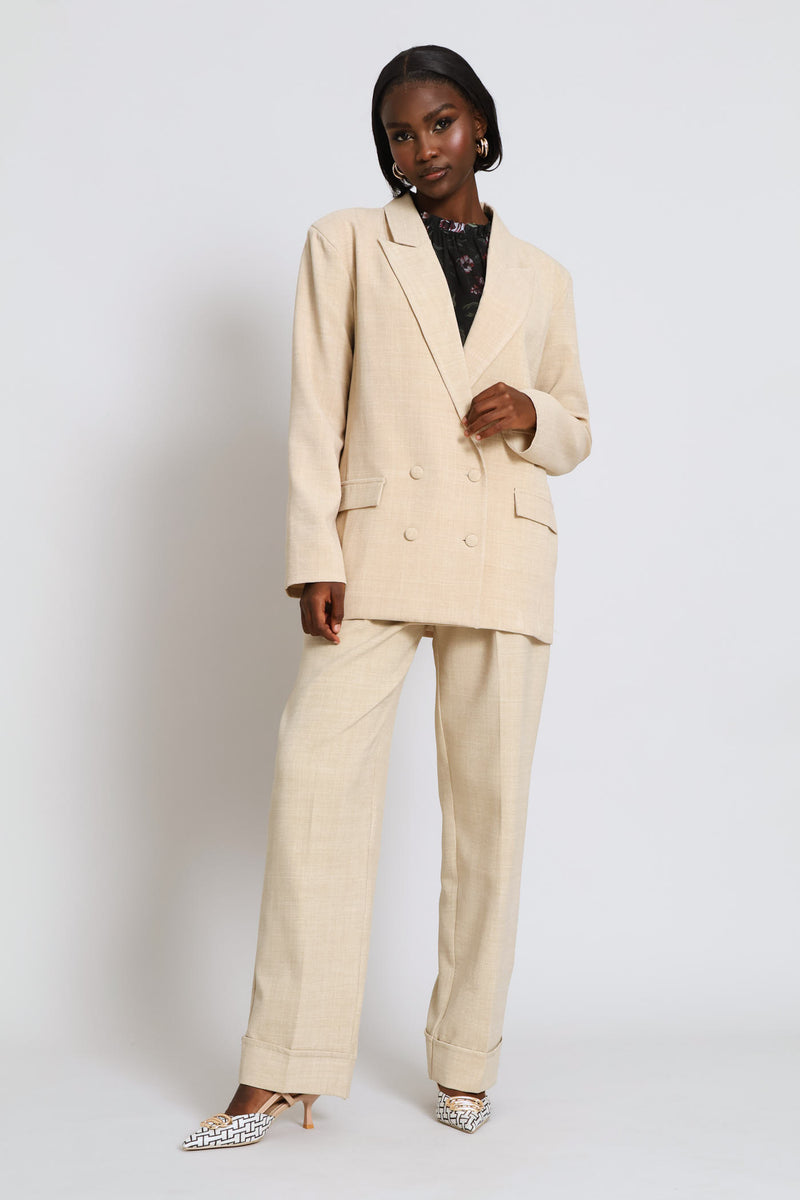 Turn Up Hem Straight Leg Pant - Oatmeal