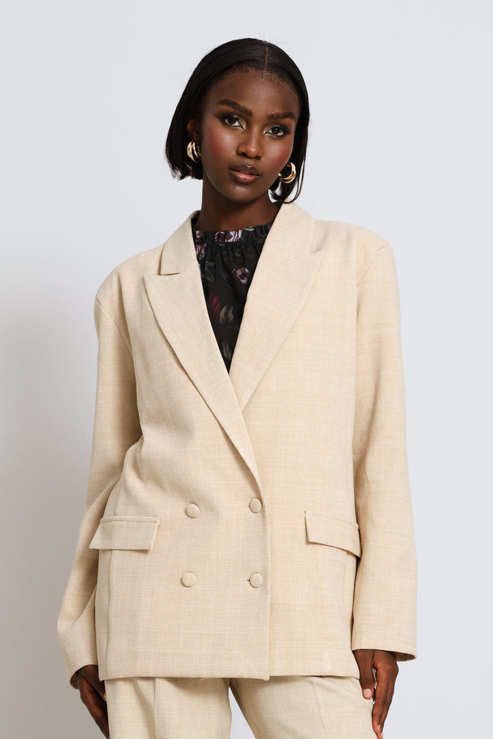 Double Breasted Melange Blazer - Oatmeal