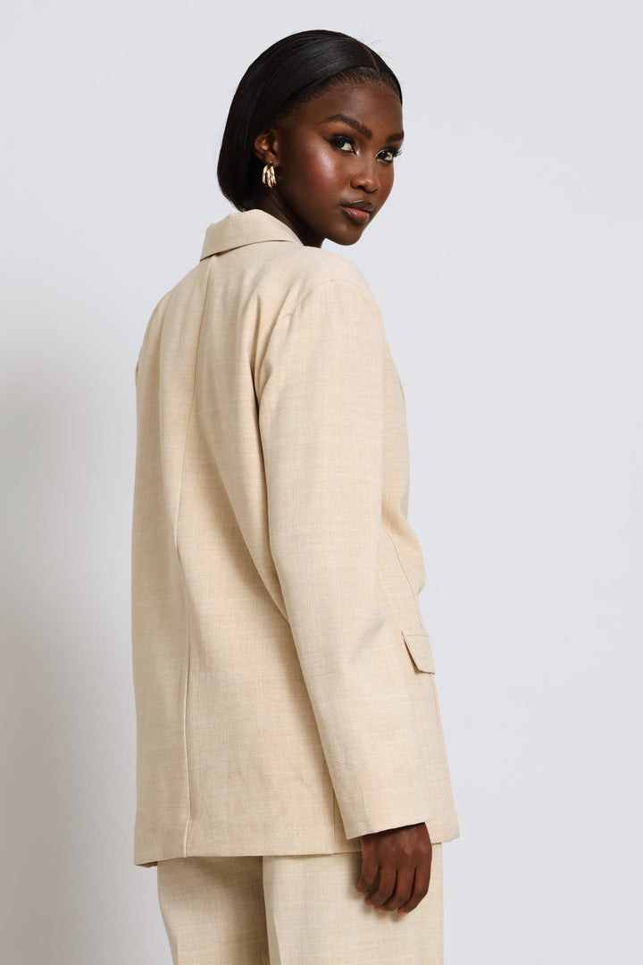 Double Breasted Melange Blazer - Oatmeal