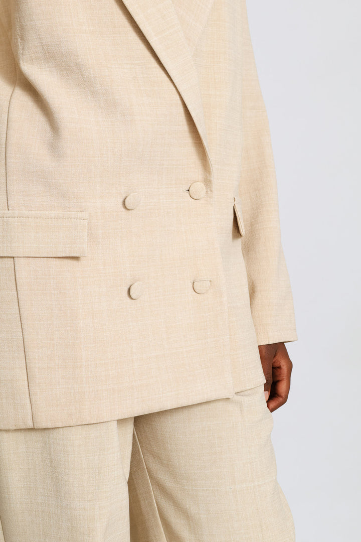 Double Breasted Melange Blazer - Oatmeal