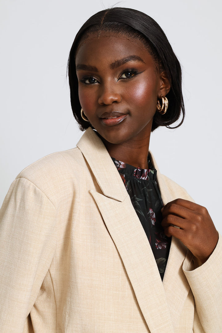 Double Breasted Melange Blazer - Oatmeal