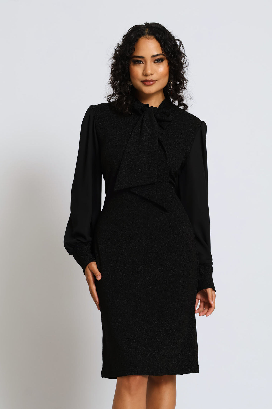 Kitty Bow Keyhole Shimmer Combo Dress - Black