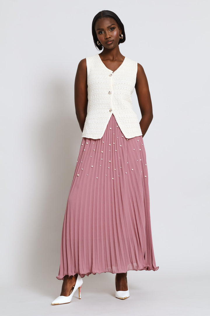 Textured Crochet Knitwear Waistcoat - Cream