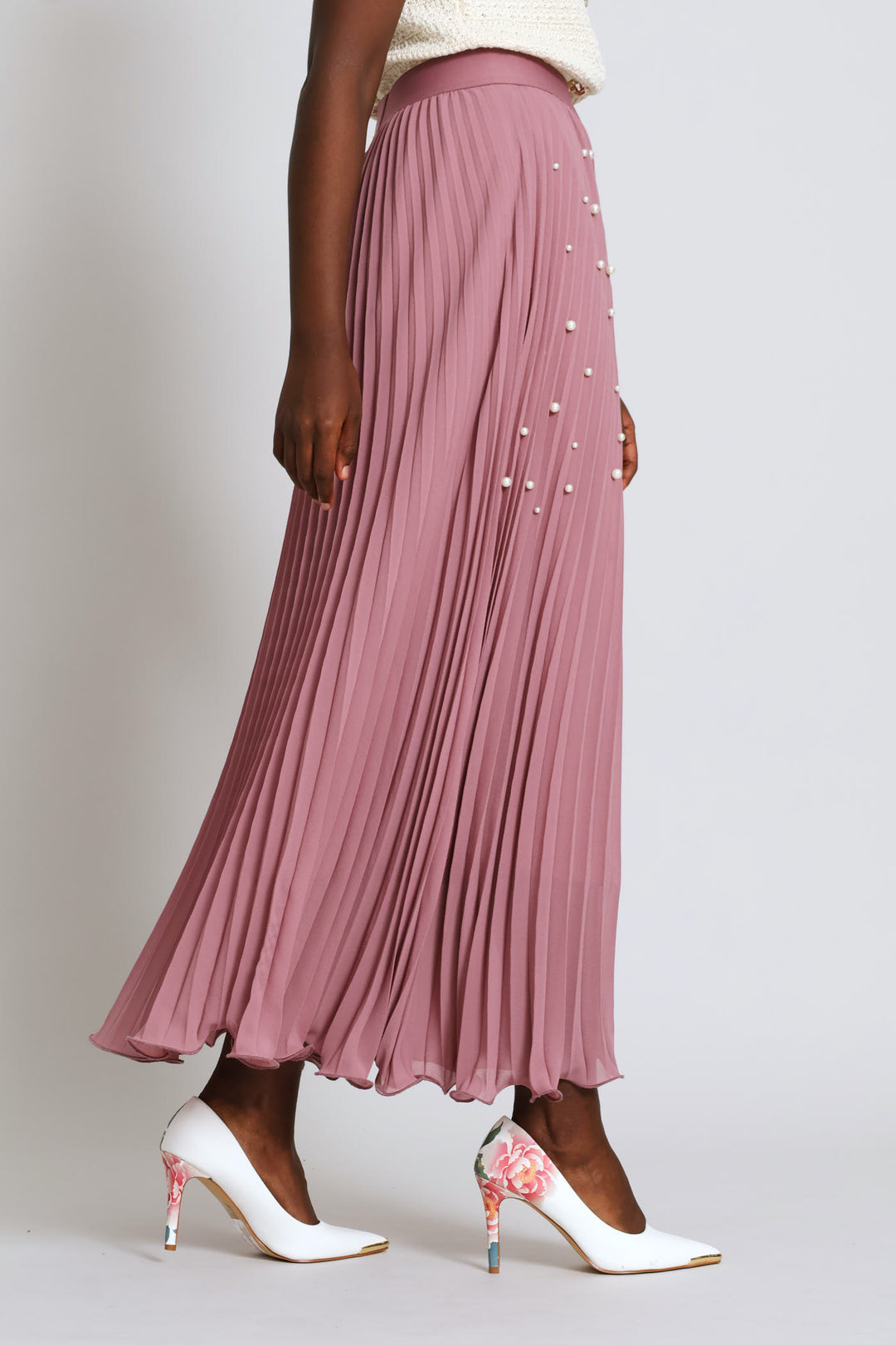 Pearl Pleated Chiffon Maxi Skirt - Mauve