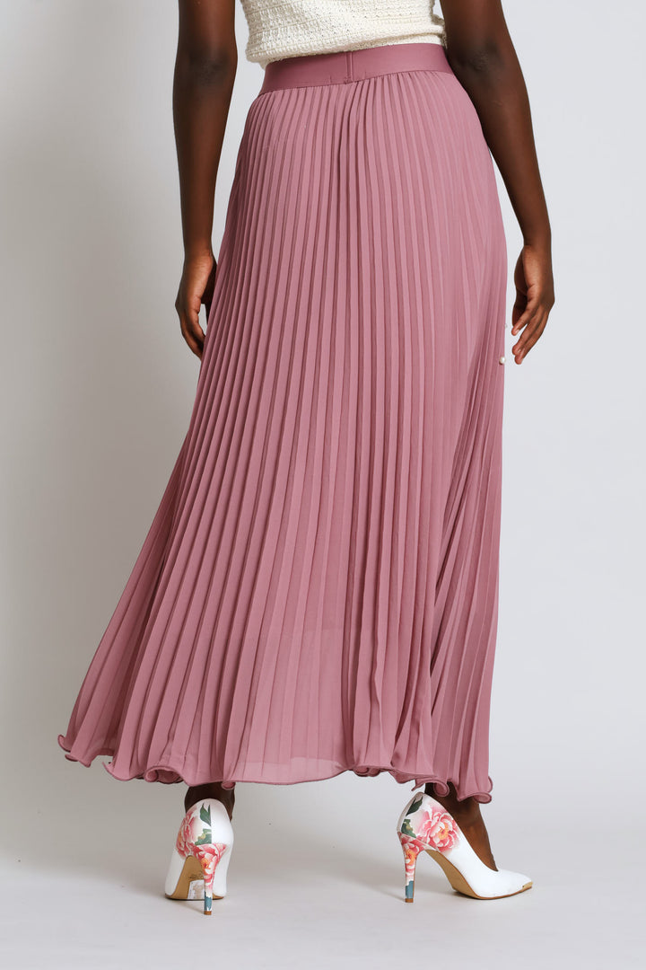 Pearl Pleated Chiffon Maxi Skirt - Mauve