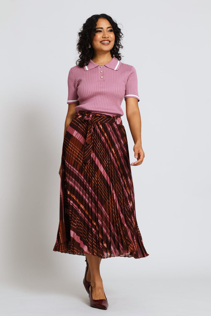 Cable Knit Tipped Golfer - Mauve