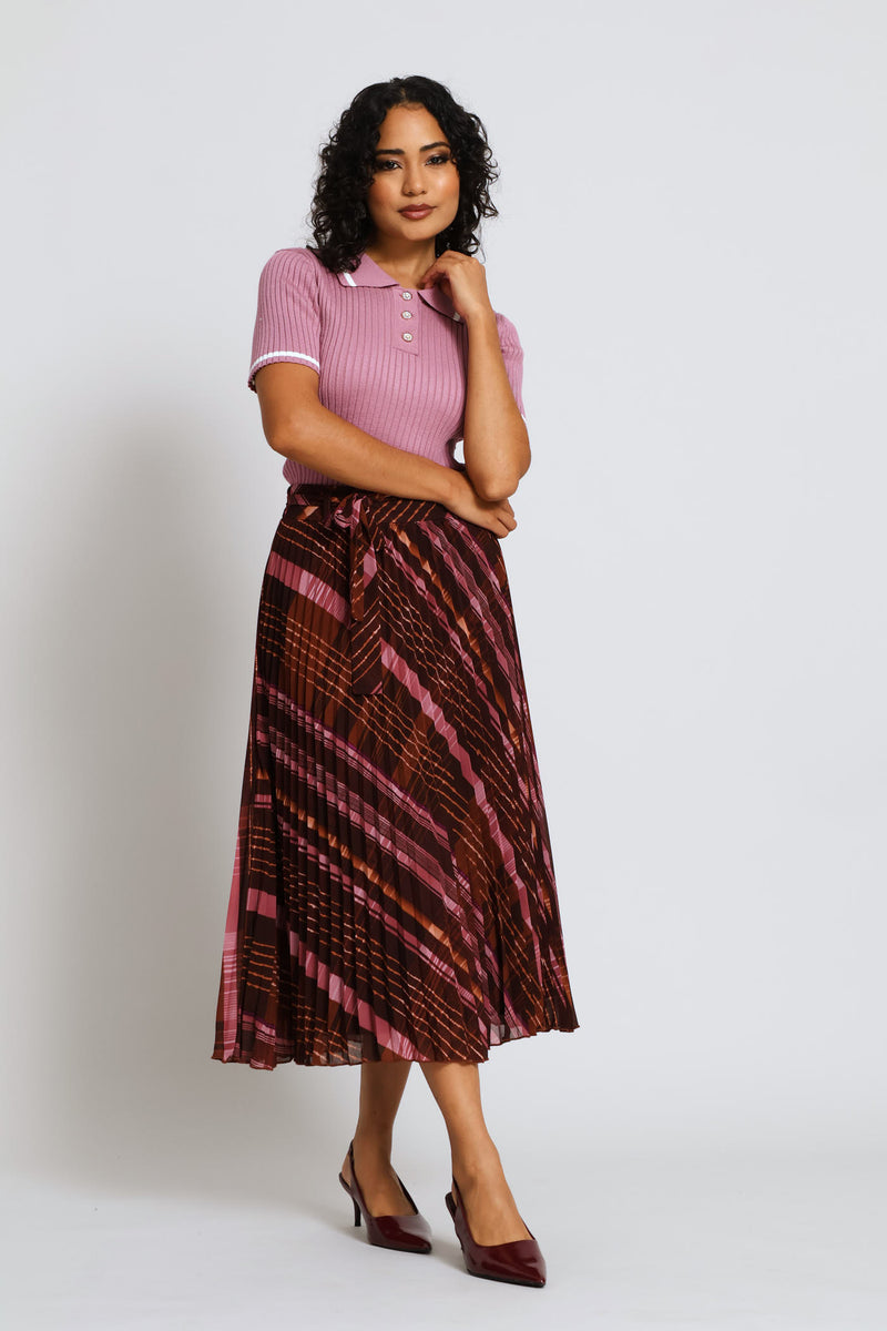 Plaid Chiffon Pleated Midi Skirt - Multi