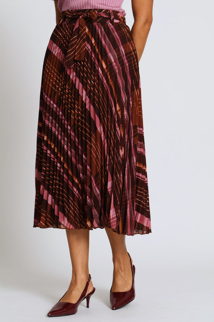 Plaid Chiffon Pleated Midi Skirt - Multi
