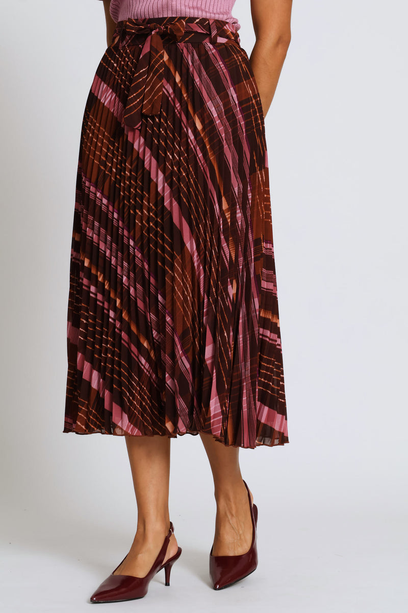 Plaid Chiffon Pleated Midi Skirt - Multi