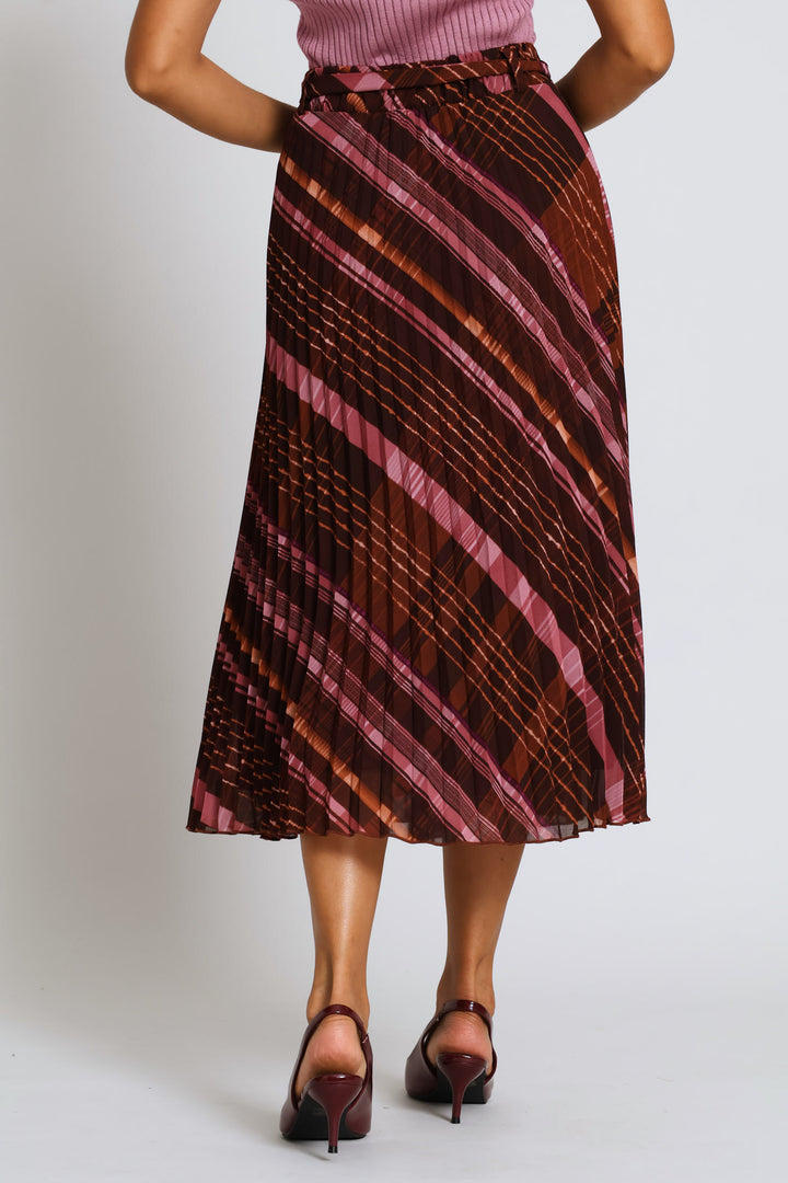 Plaid Chiffon Pleated Midi Skirt - Multi
