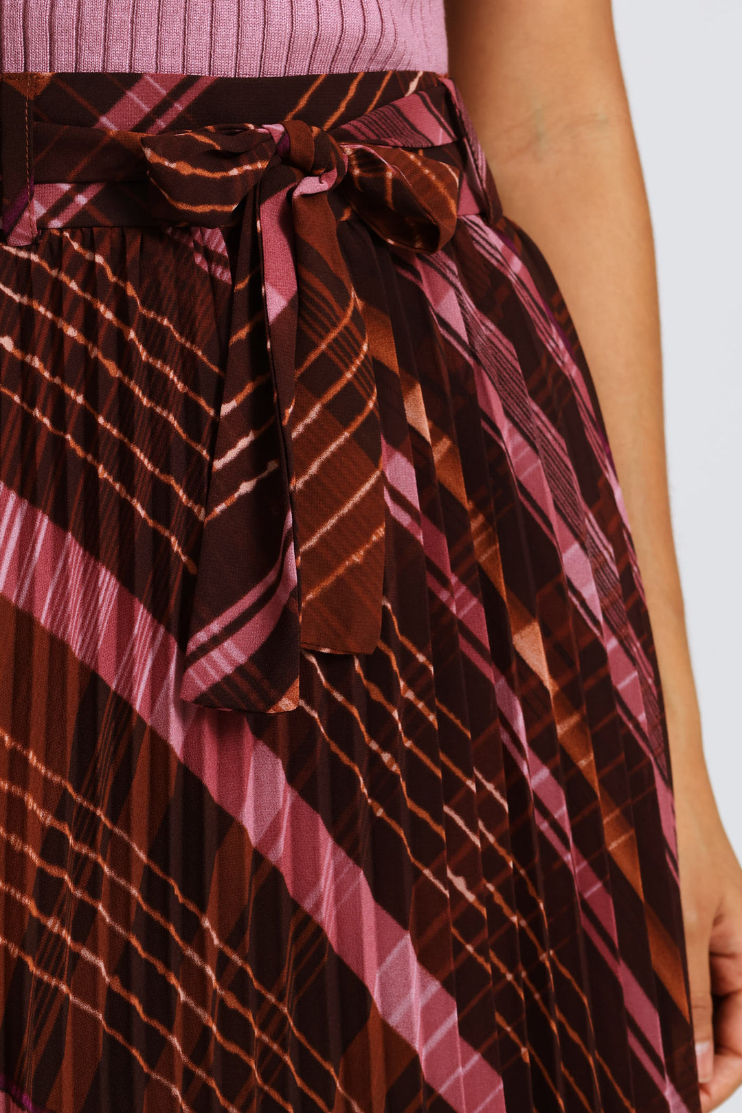 Plaid Chiffon Pleated Midi Skirt - Multi