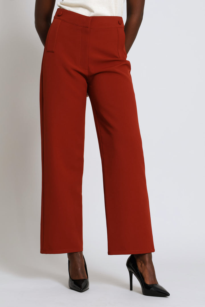 Welt Pocket Button Straight Leg Pant - Copper