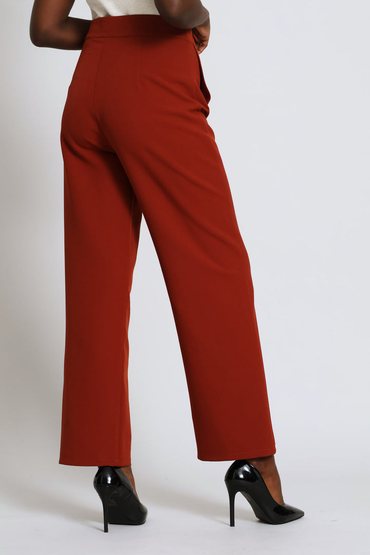 Welt Pocket Button Straight Leg Pant - Copper