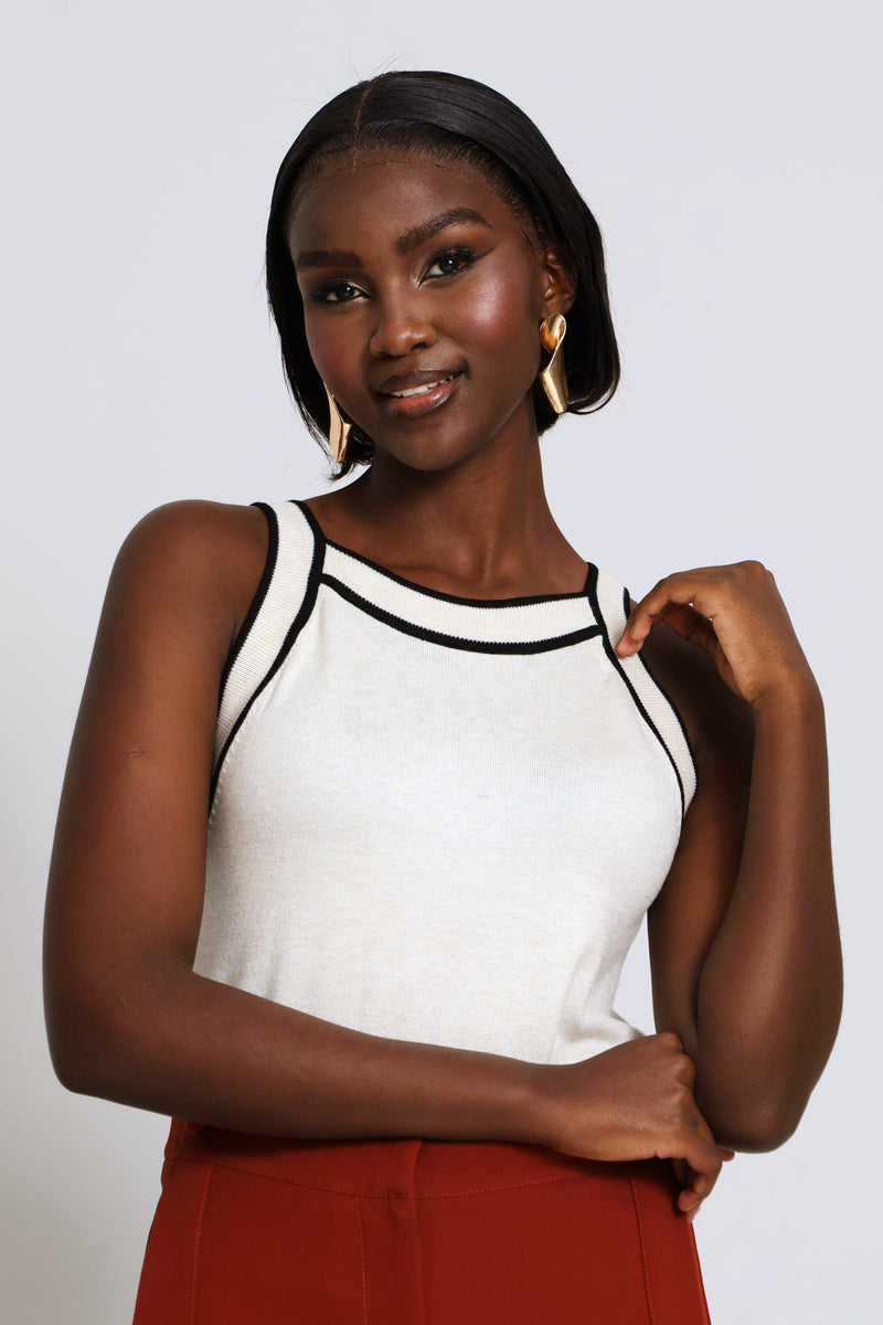 Tipped Contrast Tank Top - Oatmeal
