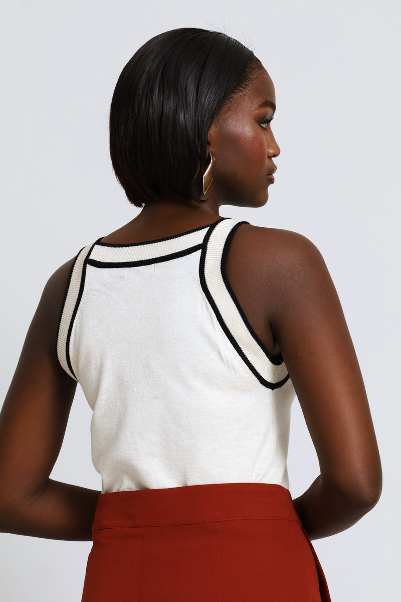 Tipped Contrast Tank Top - Oatmeal