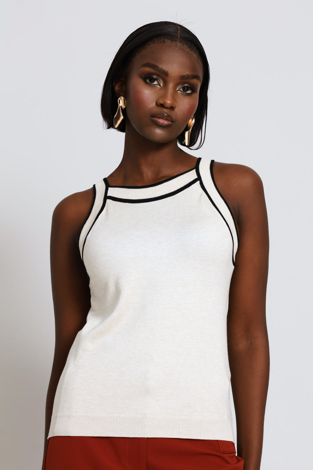 Tipped Contrast Tank Top - Oatmeal