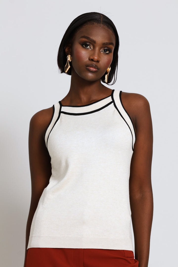 Tipped Contrast Tank Top - Oatmeal