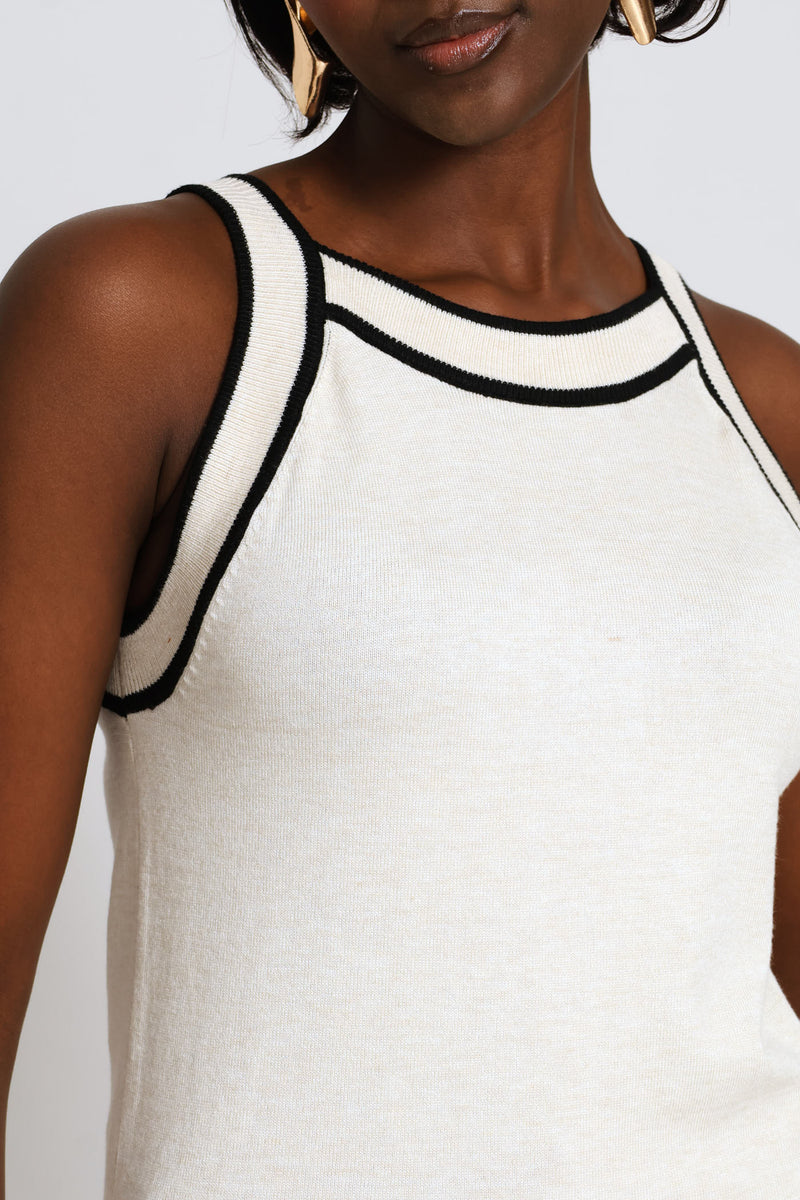 Tipped Contrast Tank Top - Oatmeal