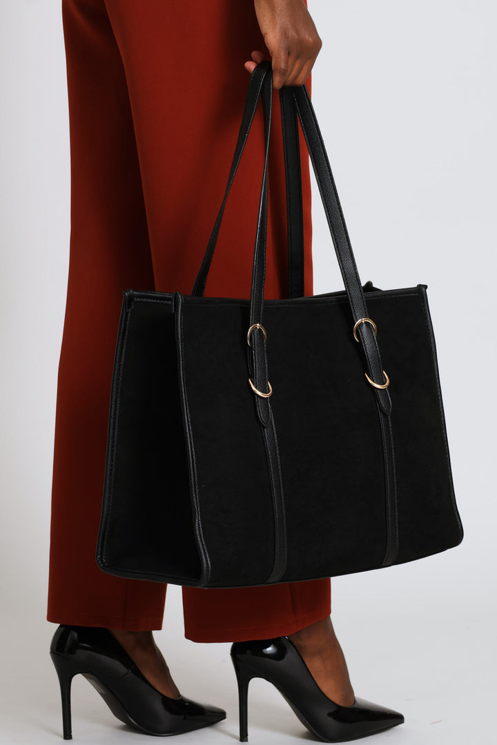 Square Panel Shopper Bag - Black