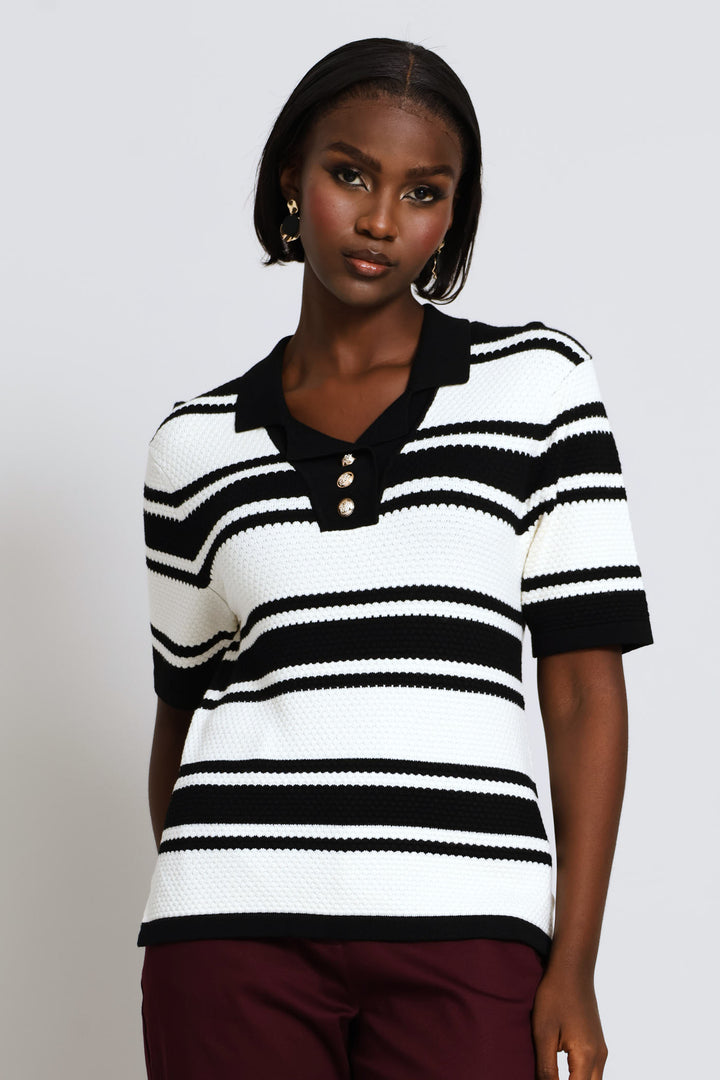 Striped Monochrome Golfer - Cream/Black