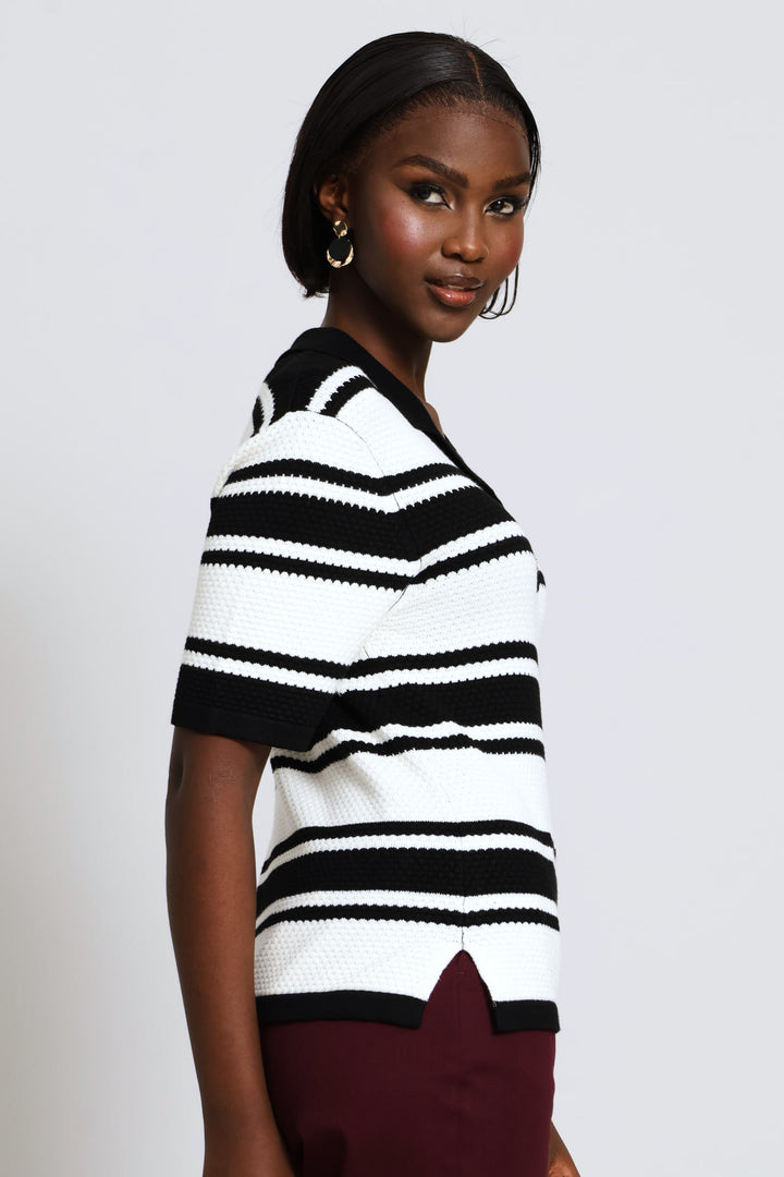 Striped Monochrome Golfer - Cream/Black