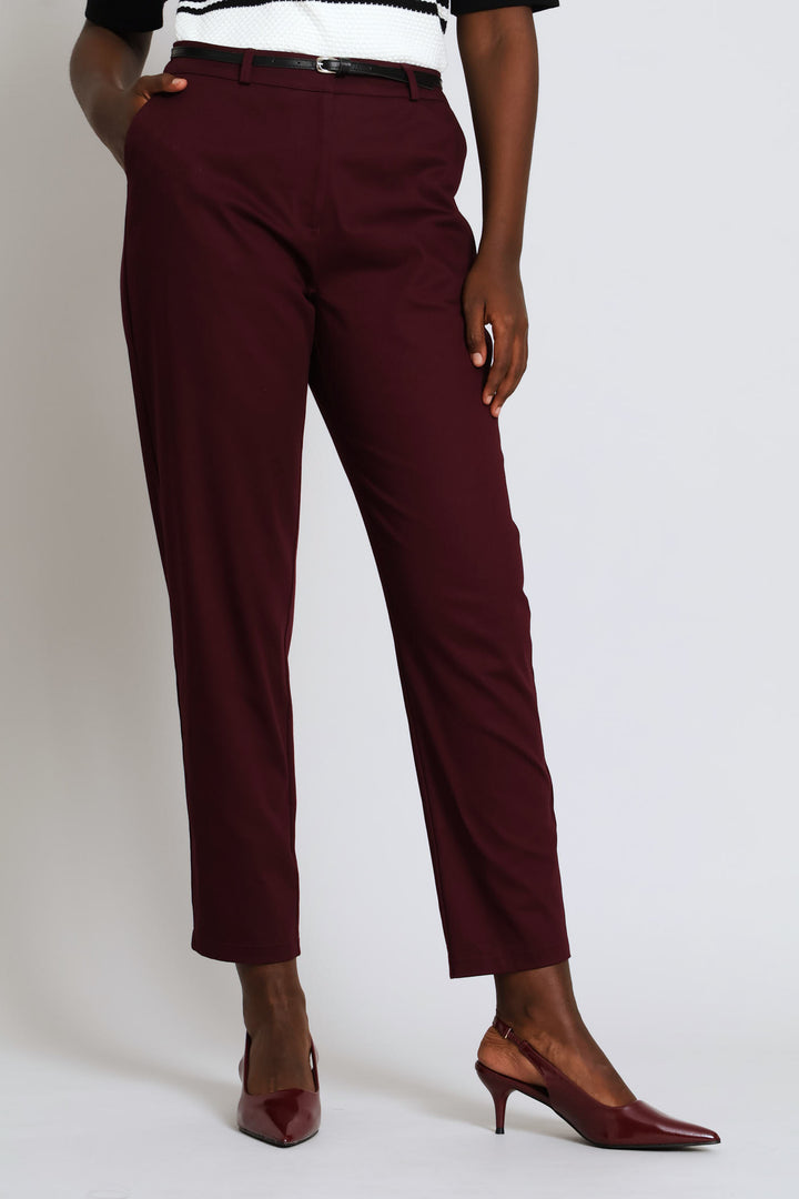 Chino Belted Pant - Burgundy