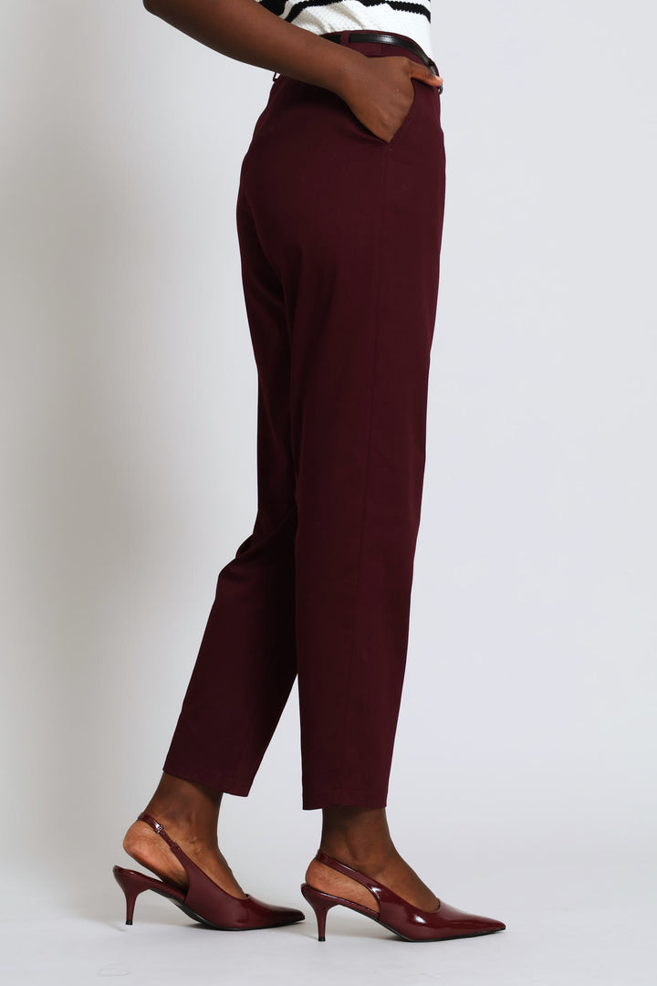 Chino Belted Pant - Burgundy