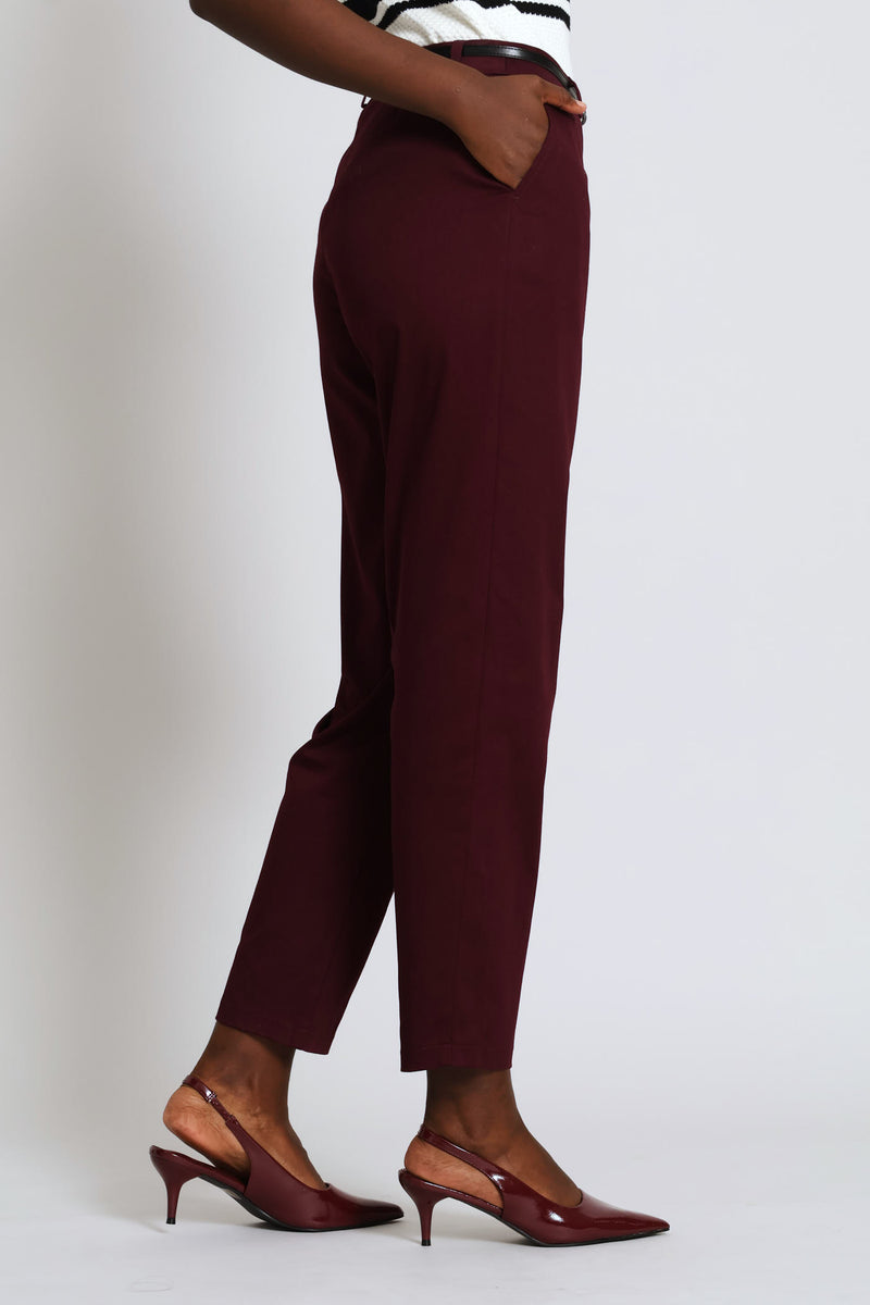 Chino Belted Pant - Burgundy